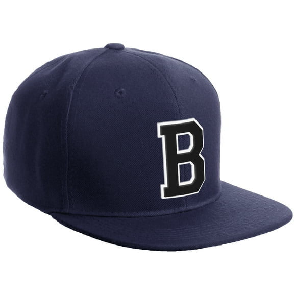 Daxton Classic Snapback Hat Custom A to Z Initial Varsity Letters, Navy Navy Hat White Black Letter B