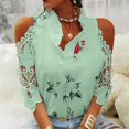 thumbnail image 1 of Tops con estampado de flores para mujer, camiseta de media manga con hombros descubiertos y costuras de encaje, camisetas holgadas informales a la moda para mujer 2022, 1 of 4