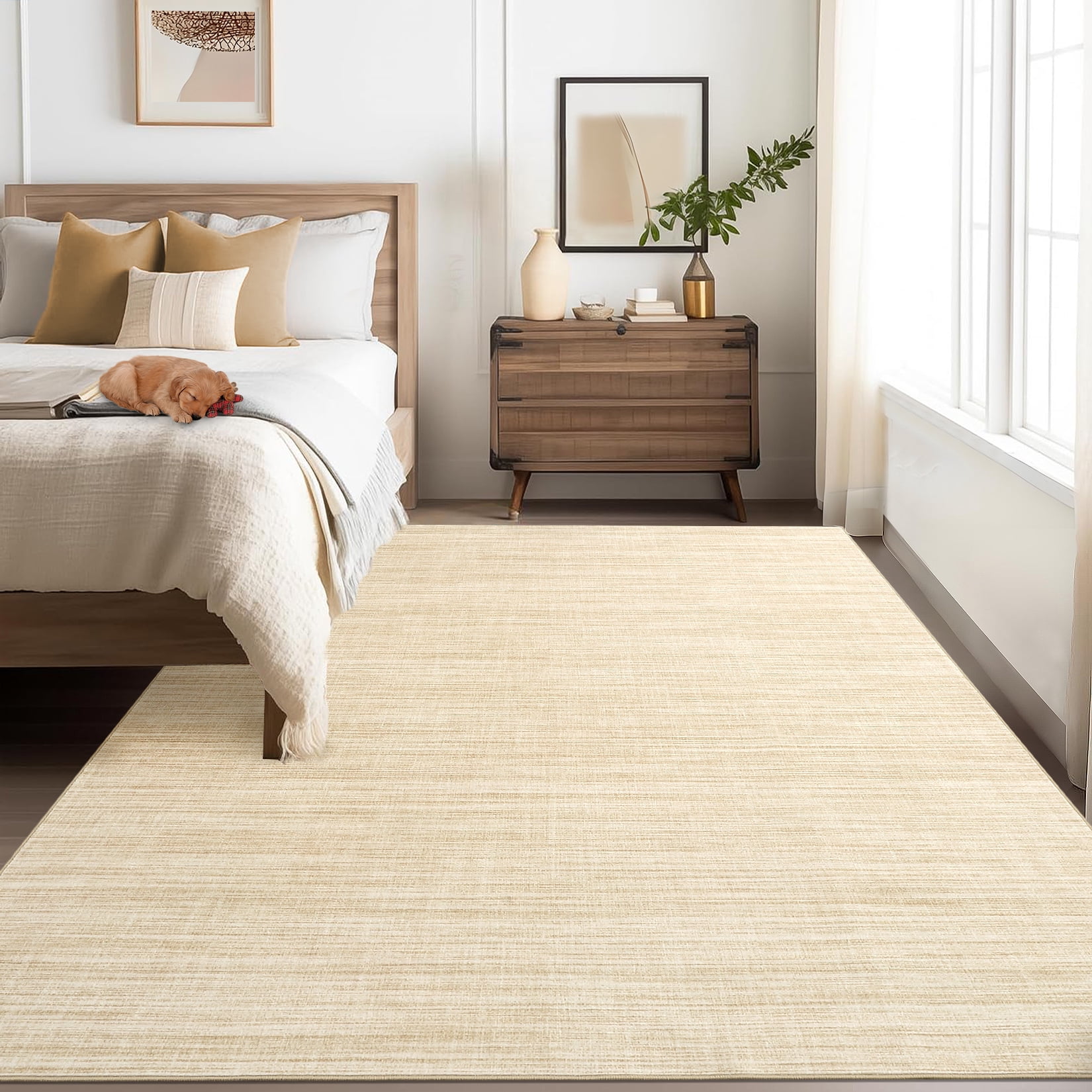Garvee 5'x7' Modern Solid Color Area Rug with Non Slip TPR Backing, Washable Rugs Low Pile Non Shedding Indoor Carpet for Living Room Bedroom Home Office, Camel