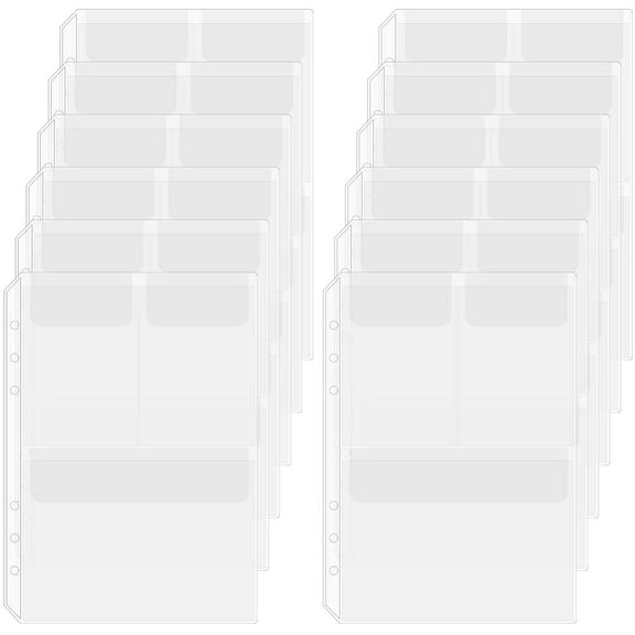 12 Sheets A5 Binder Inserts Pockets 6 Hole Binder Inserts 8.4 x 5.9 Inch PVC Waterproof Loose Leaf Dividers Three Folder Storage Protector Bags for DIY