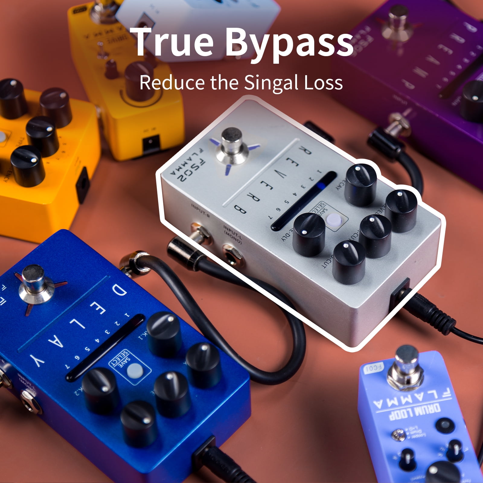 FLAMMA FS02 Reverb Guitar Pedal Stereo Digital Effects Pedal 7 Storable Preset Slots 7 Reverb Effects Room Hall Church Cave Plate Spring Mod True Bypass Trail On