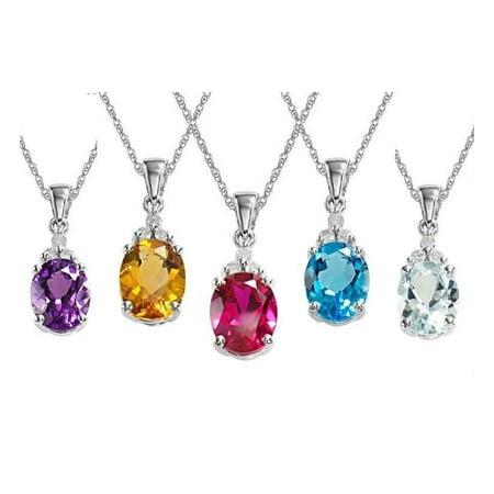 Aquamarine Jewelry - Sterling Silver Semi-Precious Aquamarine Diamond Accent Drop Pendant Necklace Jewelry for Women