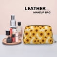 thumbnail image 4 of Vintage Marble Pattern Sunflower Makeup Bag, Large Capacity Travel Cosmetic Bag for Women Girls- Travel Toiletry Bag Leather Portable Waterproof Makeup Case Organizer with Handle, 4 of 4