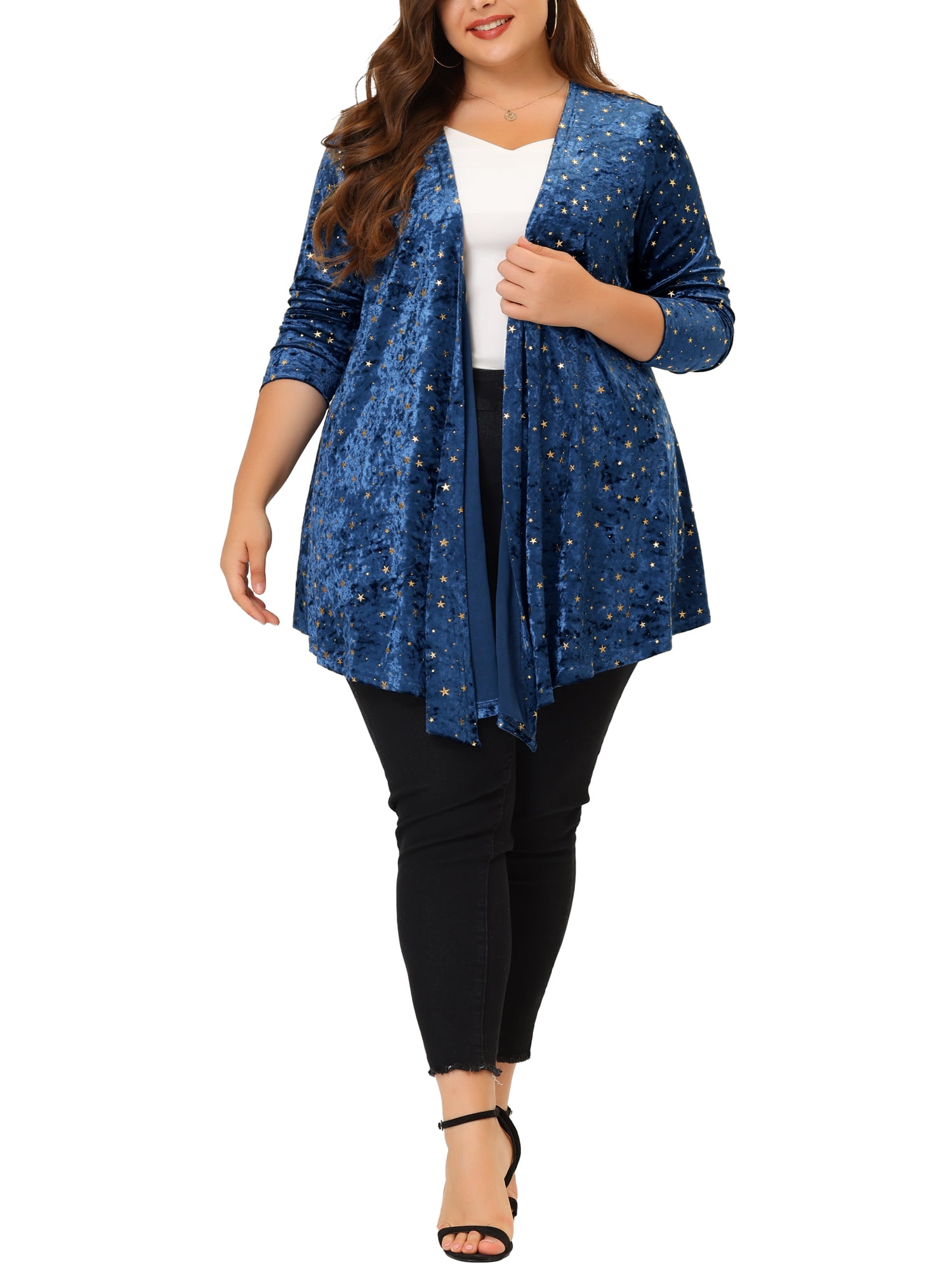 Unique Bargains Women's Plus Size Elegant Cardigan 3/4 Sleeve Star Print Shrug Top