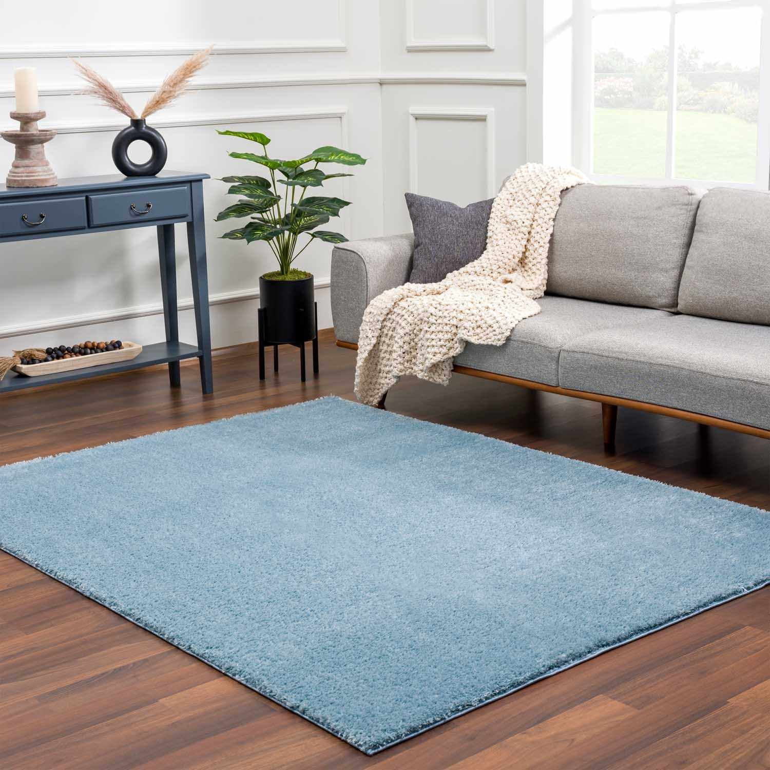 Hauteloom Heavenly Solid Shag Area Rug for Living Room Bedroom - High Pile Fluffy Carpet - Soft Shaggy Cozy Plush Rug - Blue, Denim Blue - 9'3" x 12'