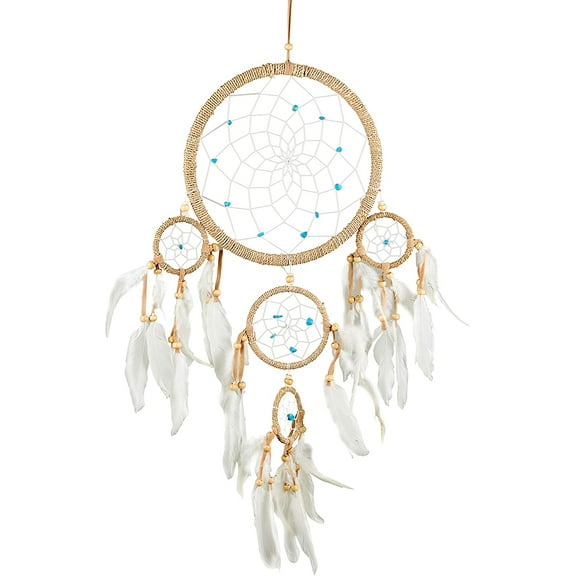 OMA Dream Catcher - Hand Crafted Traditional String Natural Brown Dreamcatcher - Large Size - 9" Diameter x 30" Long (Turquoise Stone)