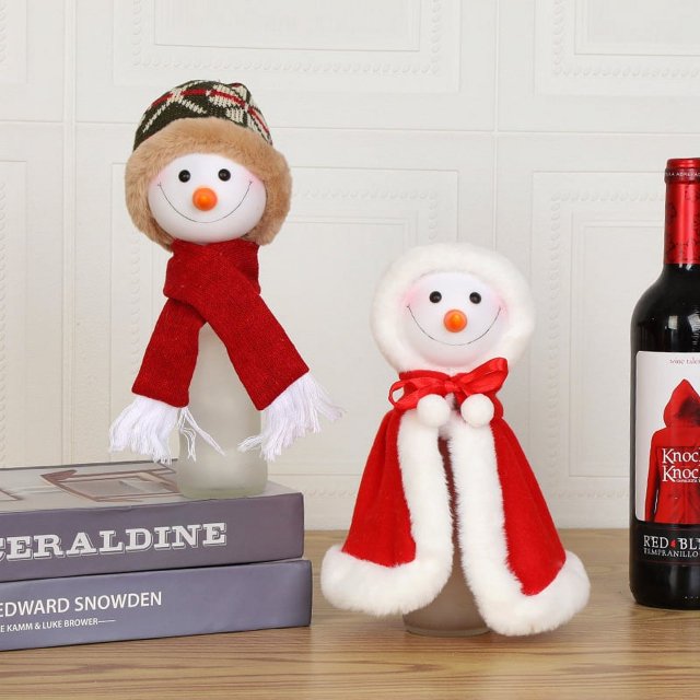 Cubierta de botella de Navidad de 2 piezas, cubierta de botella de vino de Navidad, decoración de botella de vino de champán artesanal decoración de mesa de fiesta de Navidad