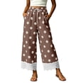 thumbnail image 5 of Elvqul Pull On Pants for Women Wide Leg Bottoms Polka Dot Fall Winter Lace Hem Elastic Waist Womens Trousers Drawstring, 5 of 7