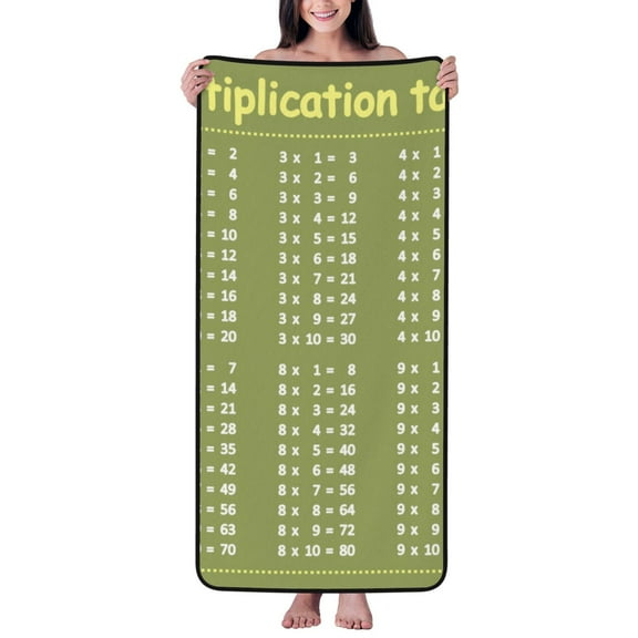 Cotton Bath Towels for Bathroom - Multiplication Table1 Microfiber Quick Dry Towels for Body Bath Sheets, Personalized Beach Towel, Soft Shower Towels for Travel Home Beach 27*55in