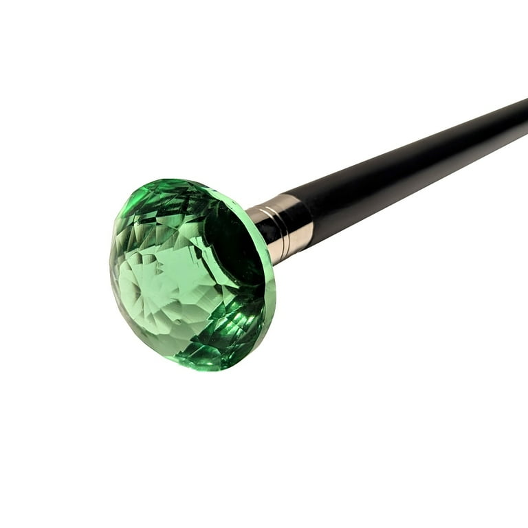 Green Stained Cut Glass Victorian Knob Cane Wooden Shaft Men Women Walking Stick Green Stained Cut Glass Victorian Knob Cane Wooden Shaft Men Women Walking Stick