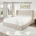 thumbnail image 3 of Breltam Full Size Bed Frame with 4 Storage Drawers, Wingback Tufted Headboard, LED Lights, Beige Velvet Upholstered Platform Bed, No Box Spring Needed, 3 of 9