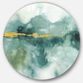 thumbnail image 1 of Designart 'Blue Watercolor Impression with Gold' Glam Metal Circle Wall Art, 1 of 3