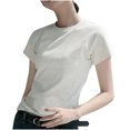 thumbnail image 2 of Fznquz Plain Womens Casual Tops Basic Cotton Tshirts Beige Short Sleeve Round Neck Women's Blouse, 2 of 5