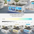 thumbnail image 5 of Farmhouse Coffee Table with Charging Station,Lift Top Coffee Table with Hidden Compartment and 2 Drawers,LED Lights Center Table for Living Room（White）, 5 of 9