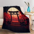 thumbnail image 3 of Couverture en Flanelle Style Japonais Moon Torii Gate, Rouge Foncé Doux et Chaud, 3 of 8