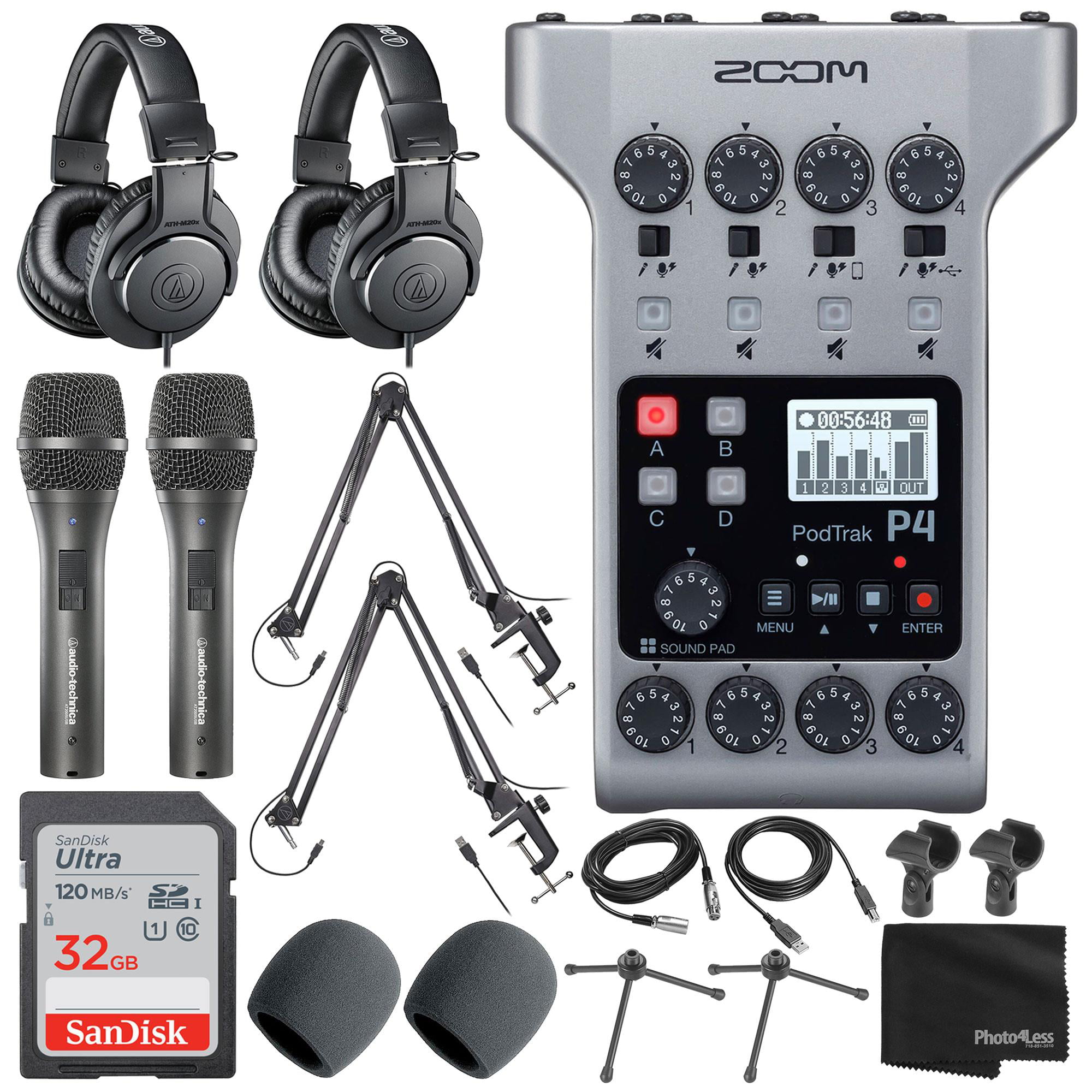 Zoom H6 Portable Recorder with Interchangeable Mic System Bundle with 16 GB FiberTique Cloth Batteries 