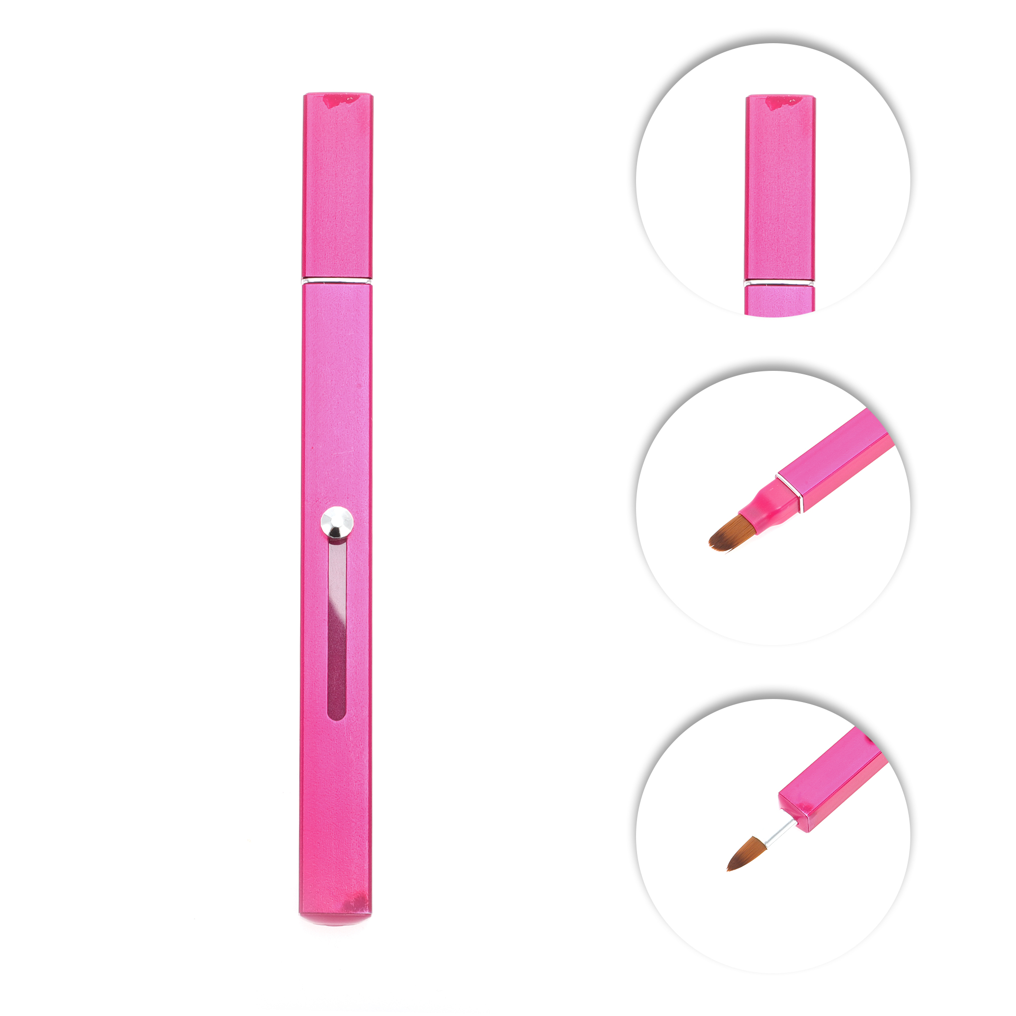 Unique Bargains 1 Pc Portable Durable Double Head Lipstick Brush for Travel Rose Red