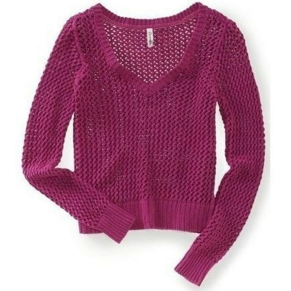 Aeropostale Womens Solid Cable V Neck Knit Sweater, Purple, Juniors, X-Large