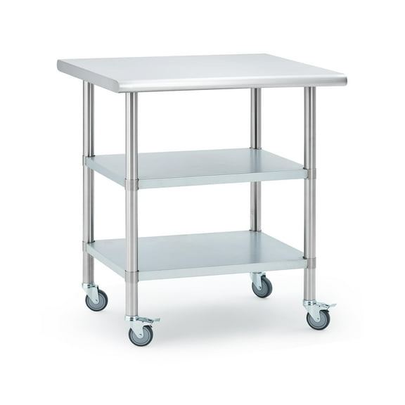 Stainless Steel Table for Prep & Work, 24x48 Inch Commercial Kitchen Worktable with 4 Caster Wheels & Adjustable Under Shelf, Heavy Duty Metal Food Prep Table for Restaurant Garage Outdoor