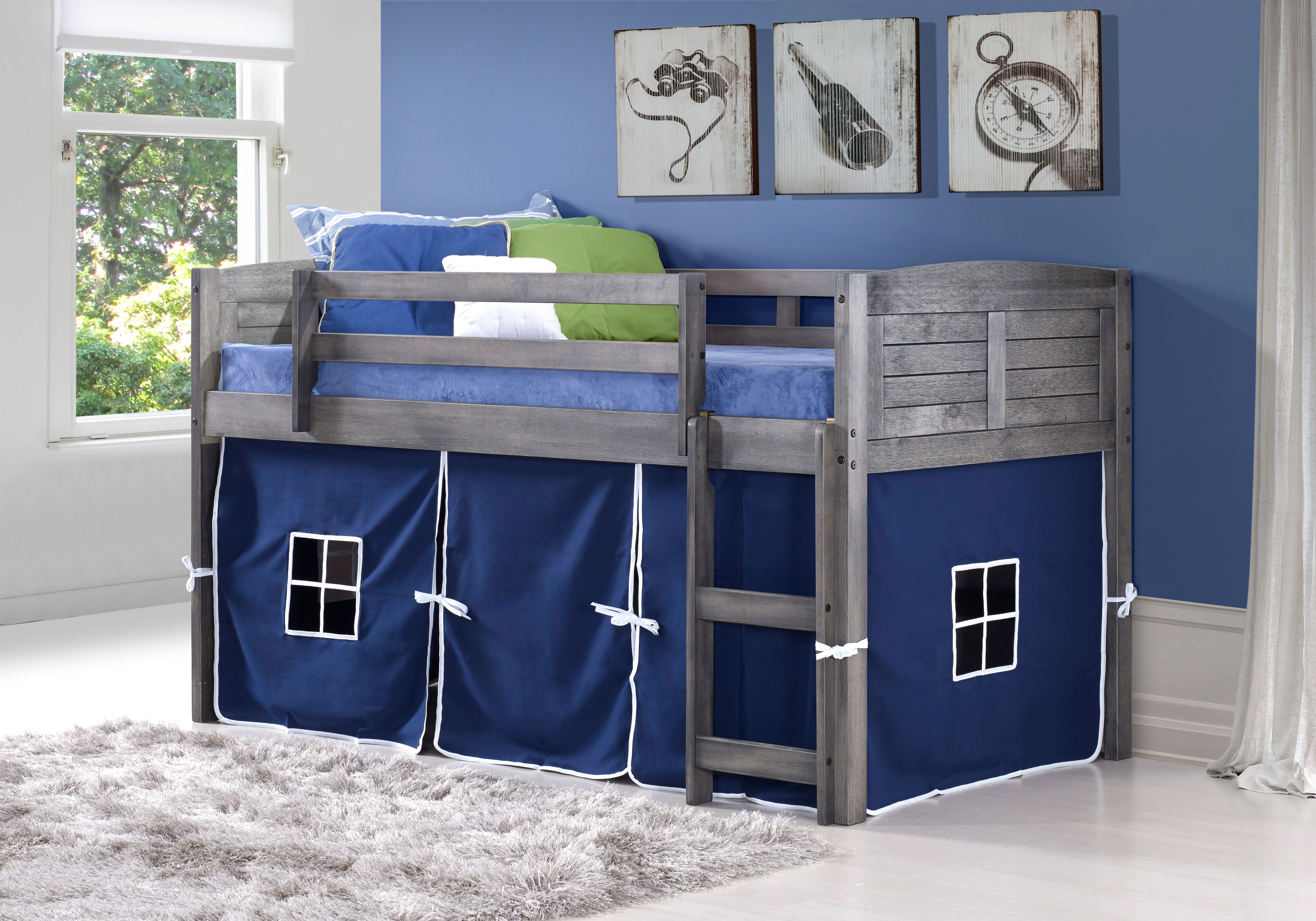 OS Home and Office Louvered Design Twin Low Loft Bed with Blue Canvas