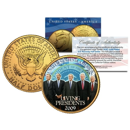 LIVING PRESIDENTS 24K Gold Plated JFK Half Dollar Coin BUSH CLINTON Jimmy
