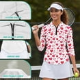 thumbnail image 6 of Uorisanigo Pink Heart Women's 3/4 Sleeve Golf Top Size L Comfortable Polyester Spandex Fabric Moisture Wicking Casual Tennis Activewear Versatile Zipper Neck Pullover Outing Wear, 6 of 7