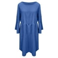 thumbnail image 4 of Miluxas Plus Size Dresses Clearance Women's Summer Casual Cotton Linen Loose Short Sleeve Round Neck Solid Dress Blue 14(3XL), 4 of 5