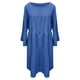 thumbnail image 4 of Puntoco Vestido Camisero Informal De Verano Para Mujer, Suelto, Con Cuello Redondo, Manga Corta, Color Liso, Vestido De Algodón Y Lino, Azul Xxxxl,Regalos Para Mujer Joven, 4 of 5