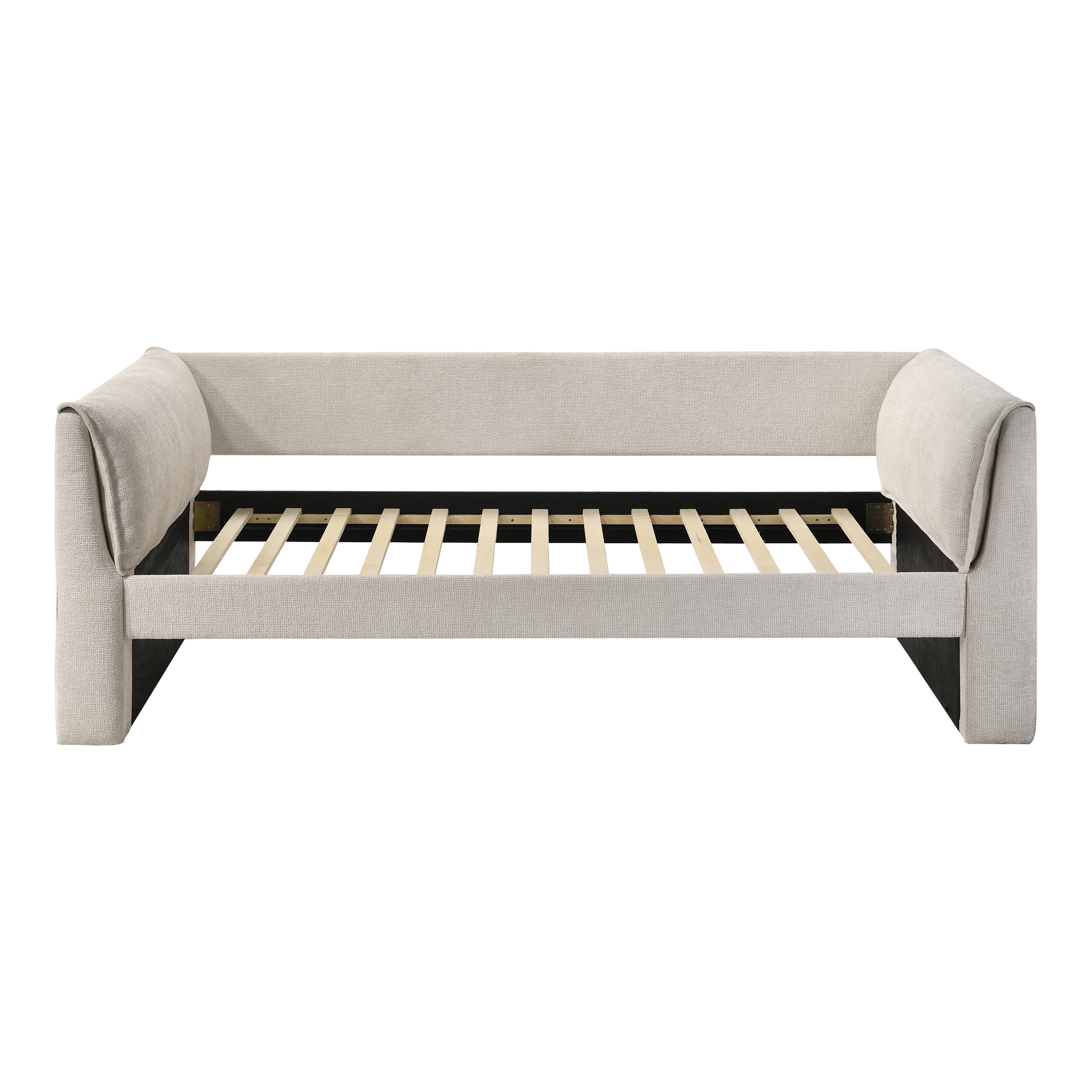 Furniture of America Alonsa Fully Fabric Upholstered Track Arm Twin Daybed with Trundle, Pearl White