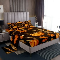 Manfei Autumn Harvest Sheet Set Twin,Thanksgiving Day Bedding Sets Twin Size,Fall Pumpkin Twin Sheet Sets,Breathable Botanical Room Decor,3pcs