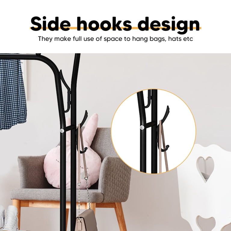 Heavy Duty Portable Garment Rack - Double Rail Clothes Organizer With 2 Shoe Shelves & Hangers, Freestanding For Bedroom (Black, 43.31"W X 57.48"H)