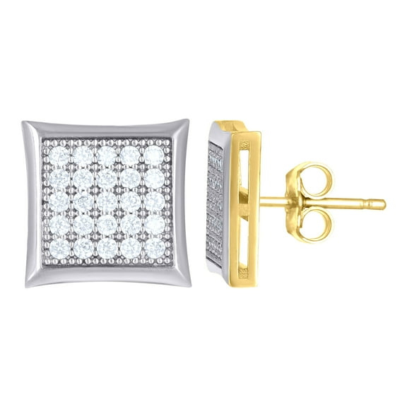 10k Two-tone Gold Mens Cz Cubic Zirconia 10mm Square Cluster Stud Earrings Jewelry Gift for Men