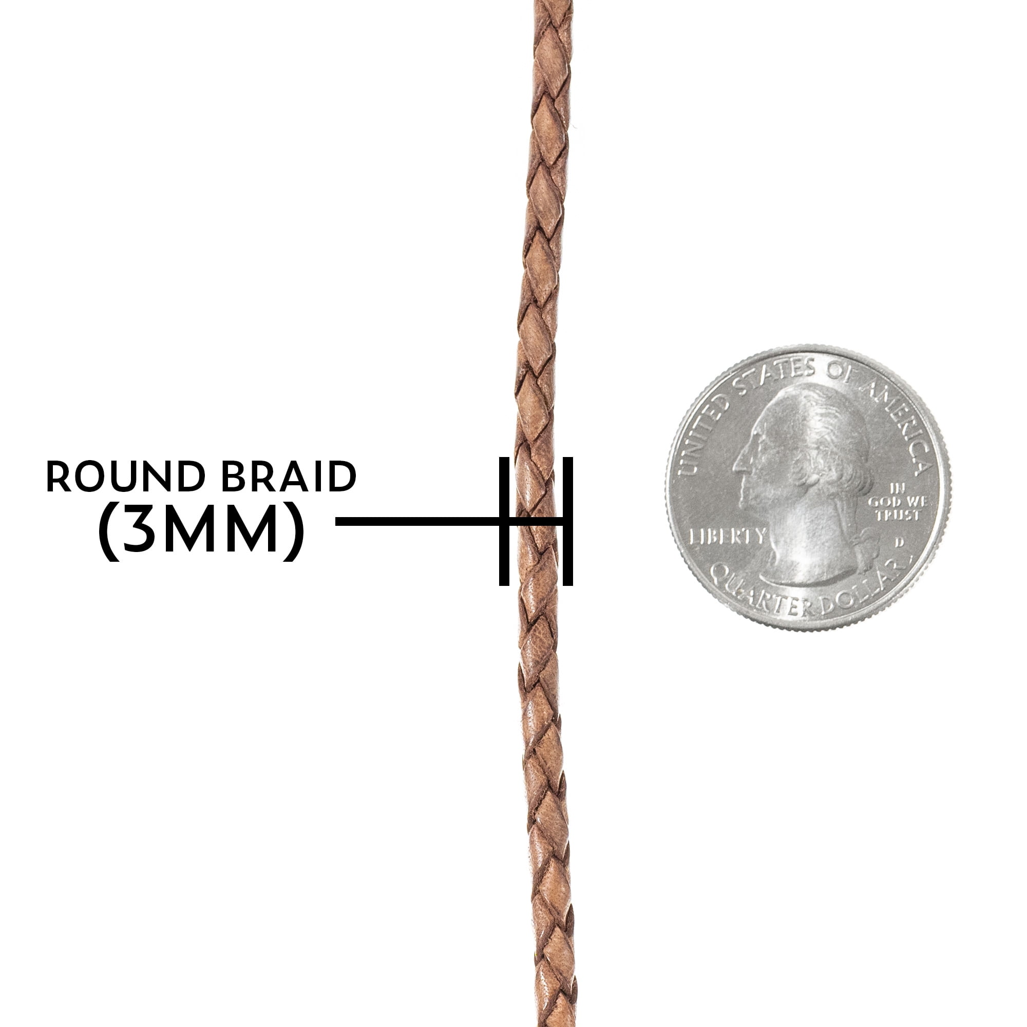 Craft County Round Braided Leather Crafting Cord - 3mm or 5mm Diameter for DIY Jewelry Making and More