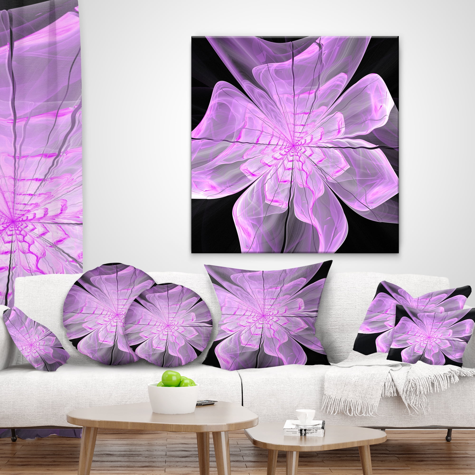 Designart Lush Purple Digital Art Fractal Flower - Floral Throw Pillow - 18x18