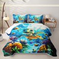 thumbnail image 2 of jejeloiu Cute Cartoon Turtle Bed Spread Queen,Underwater Coral Print Queen Coverlet Set For Boys,Blue Multicolor,3-Piece, 2 of 7