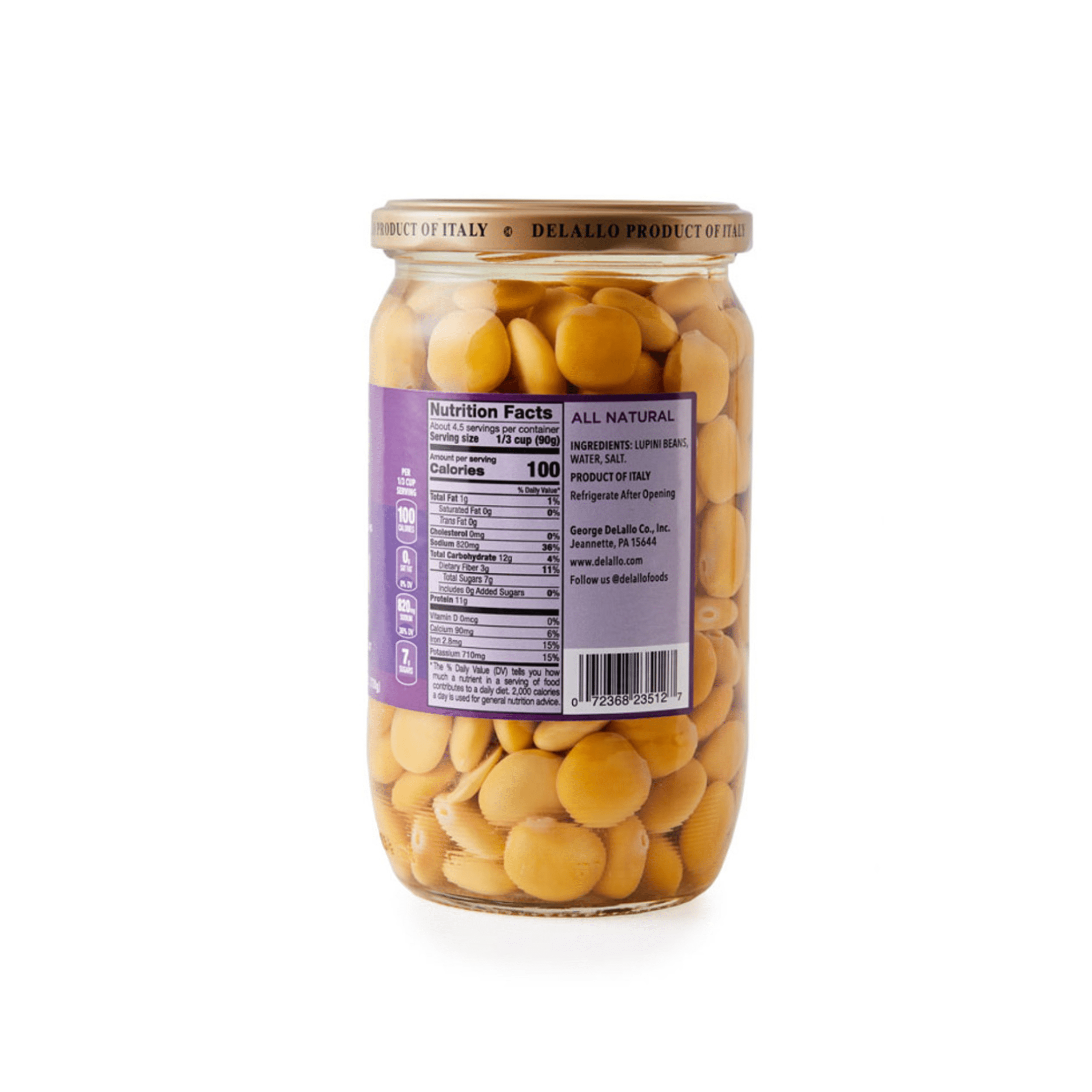DeLallo Lupini Beans, Non-GMO, Kosher, Vegan, 25.4 oz Jar, (4 Pack)