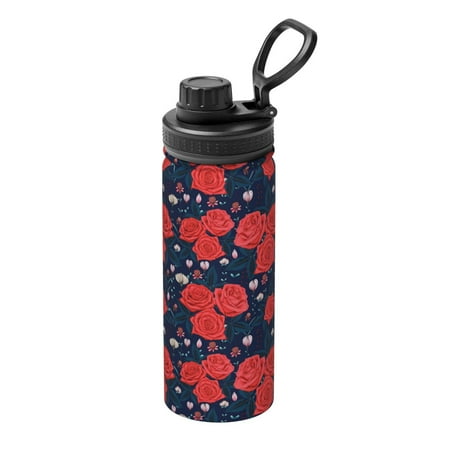 

Ocsxa Rose Flower Print 18oz Stainless Steel Water Bottle Unisex Water Bottle Insulated Sports Water Cup Flask for Cold Water Drinks/Sports/Travel/Car/School