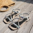 thumbnail image 4 of Dakaela Women's Boho Flat Sandals Ankle Strap Square Open Toe Braided Orthopedic Sandal Beach Vacation Dressy Summer Walking Shoes Grey Size 9.5, 4 of 6