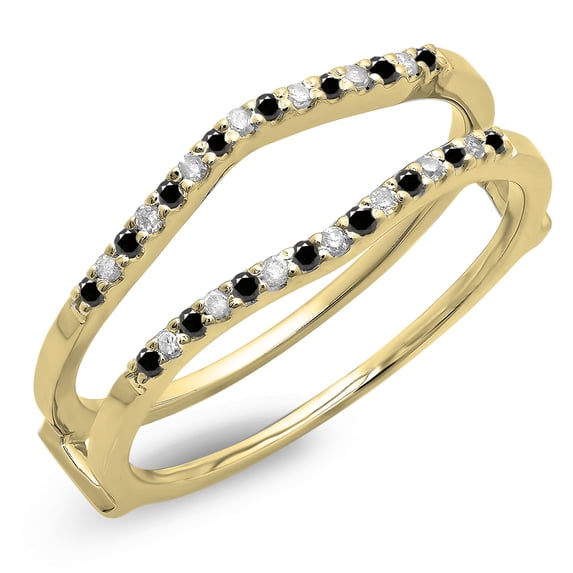 Dazzlingrock Collection 0.18 Carat (ctw) 14K Black & White Diamond Wedding Enhancer Guard Double Ring, Yellow Gold, Size 9.5