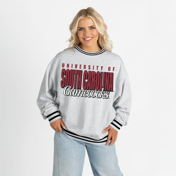 Women's Gameday Couture Gray South Carolina Gamecocks Oversized Showdown Ringer Stripe Sweatshirt