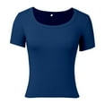 thumbnail image 3 of Womens T Shirts Summer Tops 2025 Solid Color Scoop Neck Slim Fit Ribbed Knit Basic Tees Tshirts Shirts for Women, 3 of 6