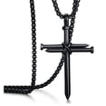 thumbnail image 2 of Collar de acero inoxidable negro para hombre, colgante de Cruz de uñas, cadena, Iglesia Cristiana, regalo de bautismo, venta al por mayor, 2 of 4