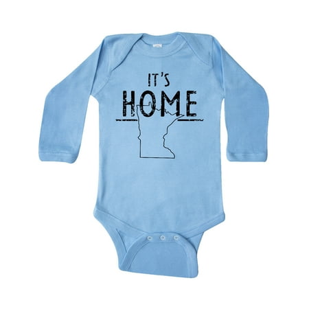 

Inktastic It s Home- Minnesota State Outline Distressed Text Gift Baby Boy or Baby Girl Long Sleeve Bodysuit
