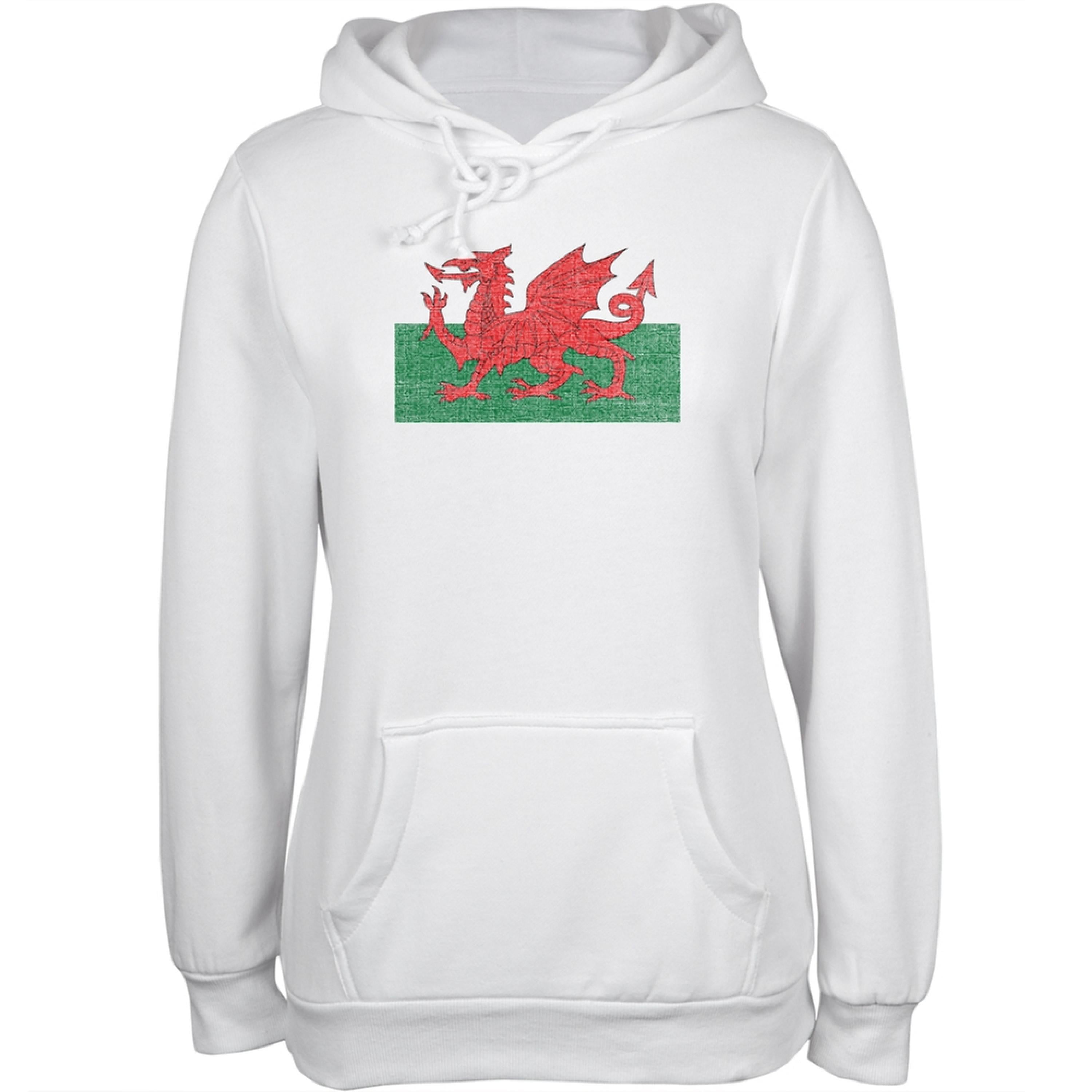 Welsh Flag Distressed White Juniors Soft Hoodie
