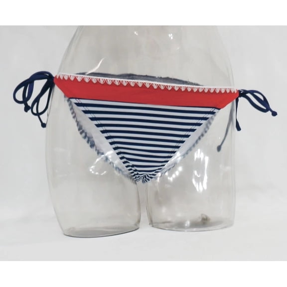 Mossimo Blue Hipster Side Ties Striped Bikini Bottoms Swimwear Women's Small