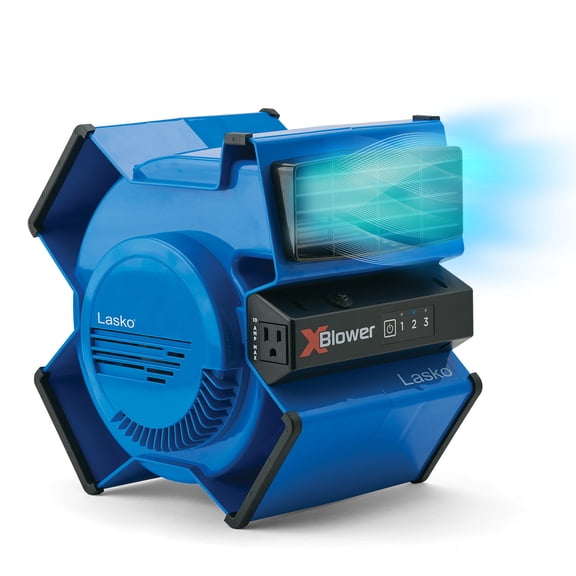Lasko X-Blower 6-Position Utility Blower Floor Fan with Outlet, X12905, Blue