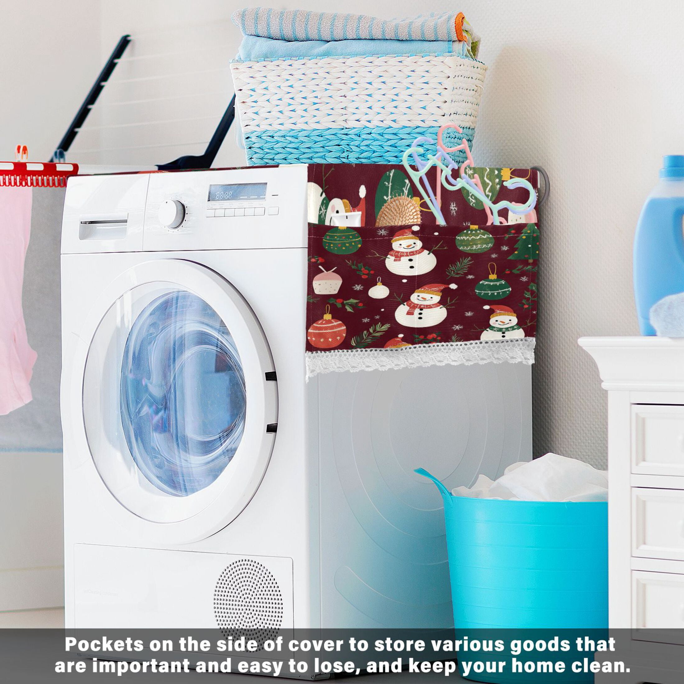 WOBOGO Christmas Pattern with Snowmen and Green Trees Washing Machine Cloth Dryer Refrigerator Top Cover Protective Non-Slip Mat For Kitchen Laundry