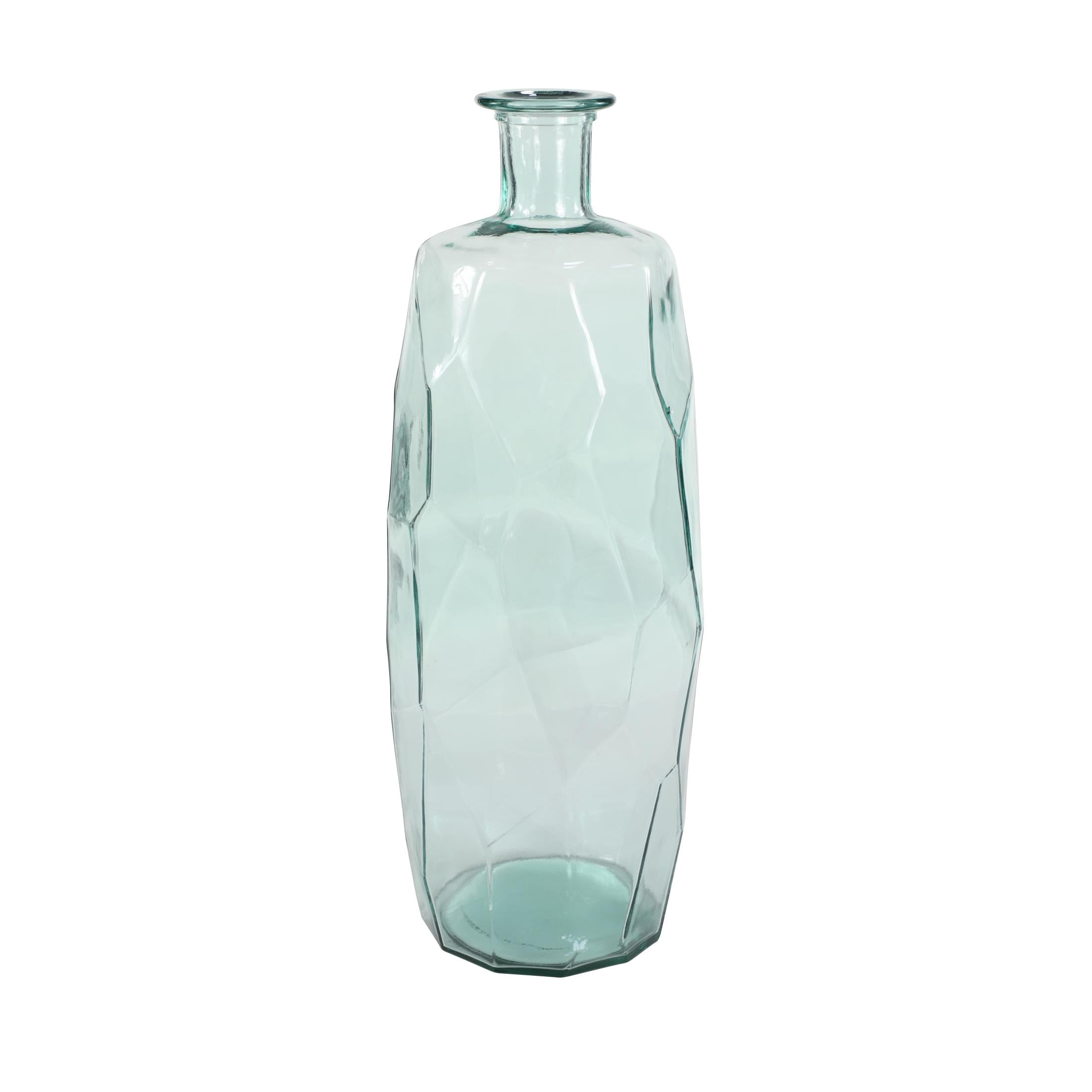 DecMode 29" Handmade Tall Spanish Bottle Neck Faceted Teal Recycled Glass Vase