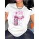 thumbnail image 1 of Camiseta Suelta para Mujer Primavera VeranoWomen's Festive Black T-Shirt with Pink Bow, Champagne & Fireworks Print - Casual Round Neck Short Sleeve, Comfortable Polyester Blend, Ideal for New Year, 1 of 6