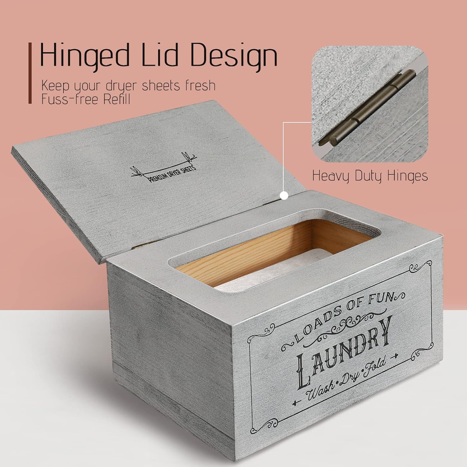 Dryer Sheet Holder Wood Dryer Sheet Dispenser with Lid, Rustic Dryer Sheet Container Storage Box for Laundry Room Fabric Softener Sheets Decor